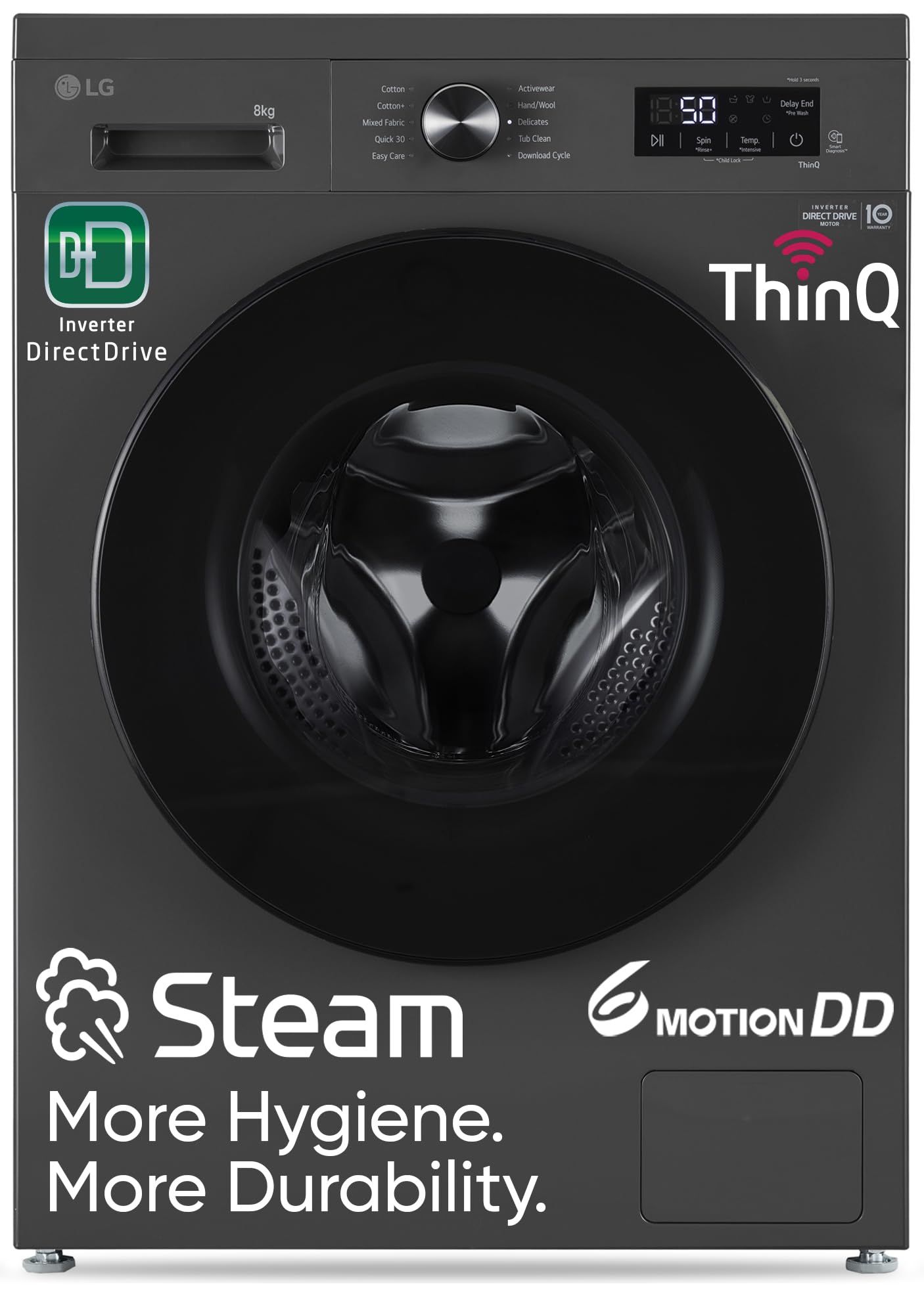 LG 8 Kg, 5 Star, Wi-Fi, Direct Drive Technology, Steam Wash, 6 Motion DD, Fully-Automatic Front Load Washing Machine (FHB1208Z4M, Allergy Care, In-Built Heater, Touch Panel, Middle Black) LG 8 Kg, 5 Star, Wi-Fi, Direct Drive Technology, Steam Wash, 6 Mot