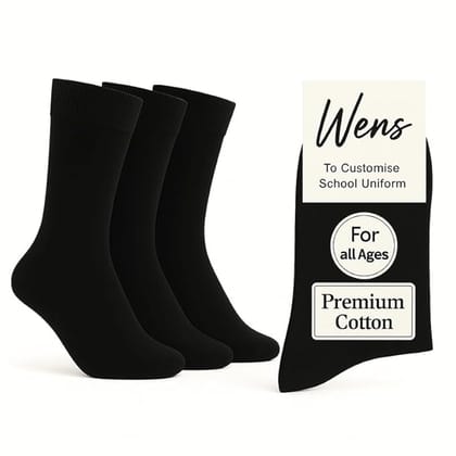 wens Plain School Socks for Girls, Boys, Kids & Men of All Ages (Pack of 3) | Heavy Elastic, Streachable & Comfortable Fit | Calf Length Uniform Socks | Anti Bacterial & Anti Odour