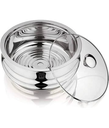 Nanonine Chapati Server Belly Double Wall Insulated Stainless Steel Serve Fresh Casserole With Steel Coaster And Glass Lid, 2.65 L, 1 Pc