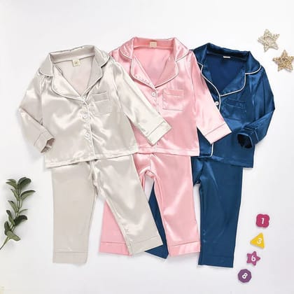 3 NIGHT SUITS COMBO FOR BOYS AND GIRLS (BLUE+ROSE PINK+GREY)-1-2 YEARS