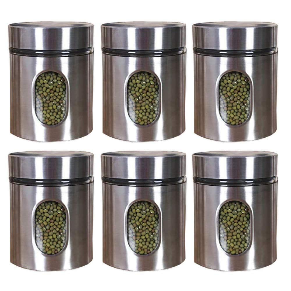 Femora Femora Glass Window Jar for Kitchen Storage Kitchen Storage Jars with Glass Window, 300 ml, Set of 6, Free Replacement of Lids