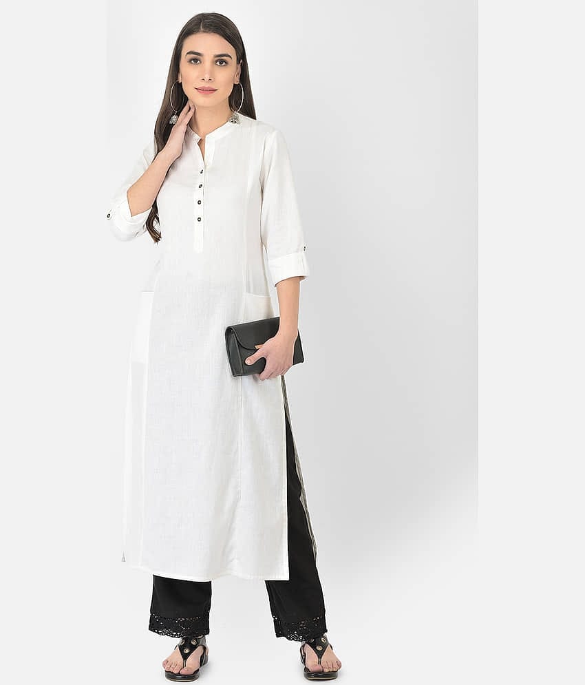 Pistaa - White Cotton Blend Women's Straight Kurti ( Pack of 1 )