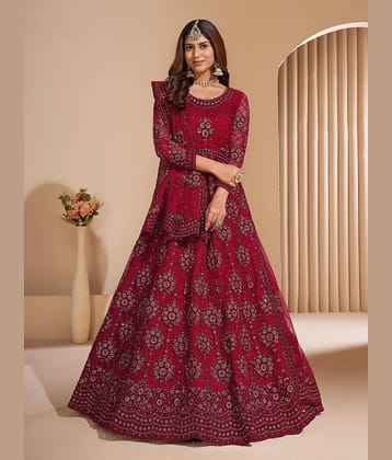 KV Fashion Maroon Flared Net Women's Semi Stitched Ethnic Gown ( Pack of 1 )