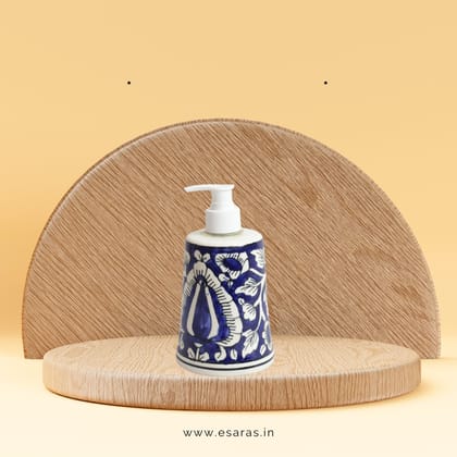 Khurja Pottery Dispenser Big Mugal Painting Blue  | Hand Paited Ceramic Liquid Soap Dispenser with Pump| Bathroom Liquid Soap Dispenser |Kitchen Liquid Soap Dispenser