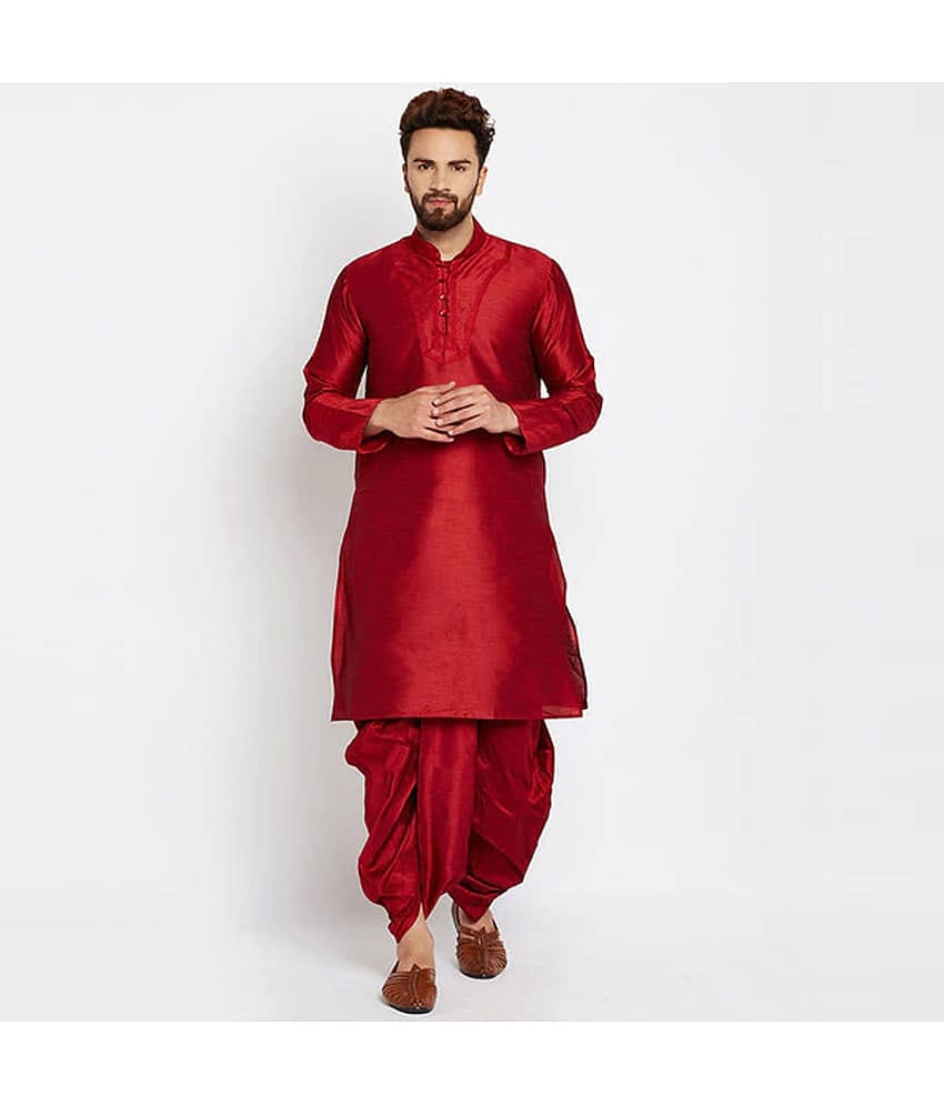 FANZI Silk Men's Dhoti Maroon ( Pack of 1 )