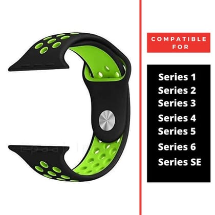Black Green Dotted Silicone Strap For Apple Watch Series 1  (38mm/40mm/41mm)