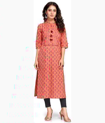 wonder weave Pack of 1 Cotton Printed Straight Women's Kurti - ( Orange )