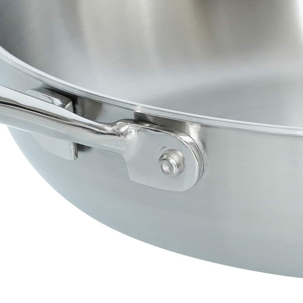 Femora Stainless Steel Tri-ply Induction Safe, Stain Resistant, Zero Coating Frying Pan with Steel Lid (Silver, 24 cm Capacity 1.8 L)