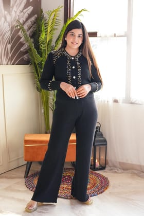 Jacky Black Crystal Embellished Button up Sweater-One size