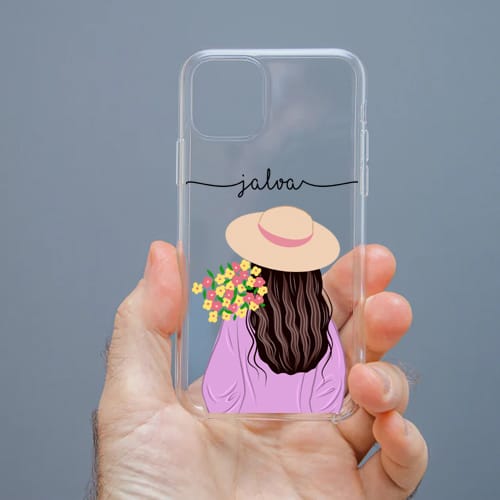 Personalized Cute Girl Transparent Silicon Case Customised with Name for Oppo, Vivo, Redmi, Realme, Poco, Mi, OnePlus, Samsung, iPhone, and More - design 9