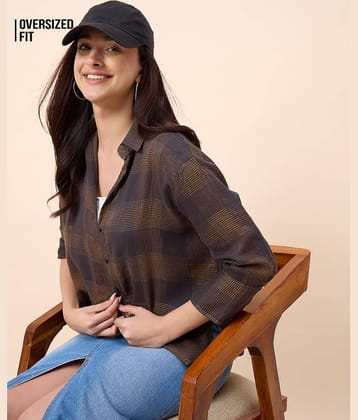 Chimpaaanzee Women Checked Cotton Shirt ( Brown )