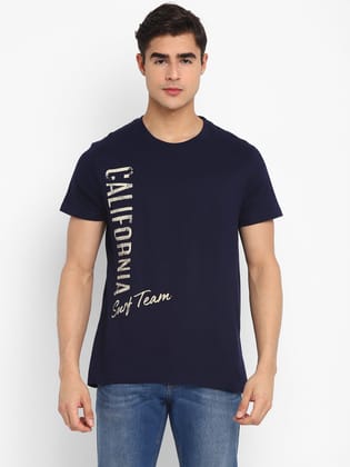 100% Cotton Printed Round Neck T-Shirt (CLEARANCE NO EXCHANGE NO RETURN)-M / Navy