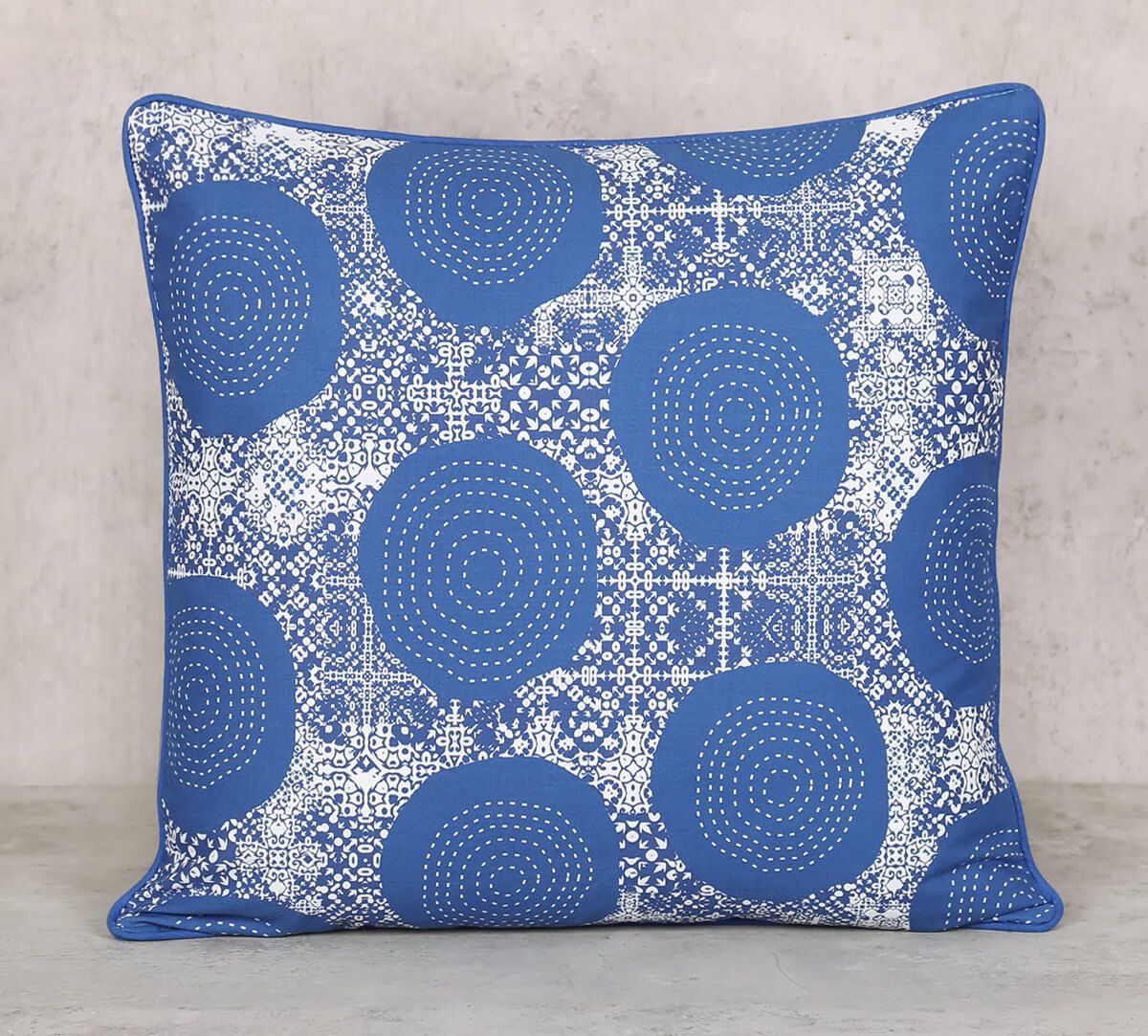 India Circus Beryl Indigo - Cotton Poplin Cushion Cover- 18 X 18 Inch