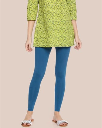 Cotton Ankle Legging - Peacock Blue-S / Peacock Blue