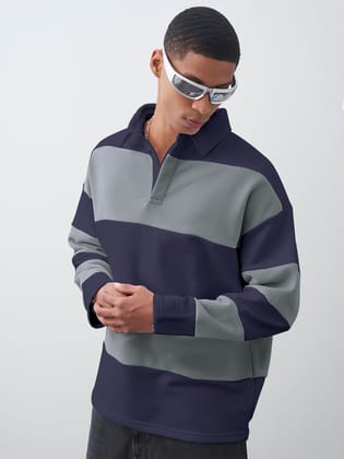 ColorBlock Navy Grey Polo T-Shirt-S / Navy