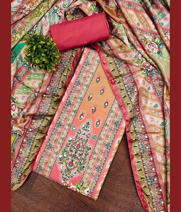 Rangtulika Ethnics Women Cotton Blend Unstitched Dress Material ( Pink )