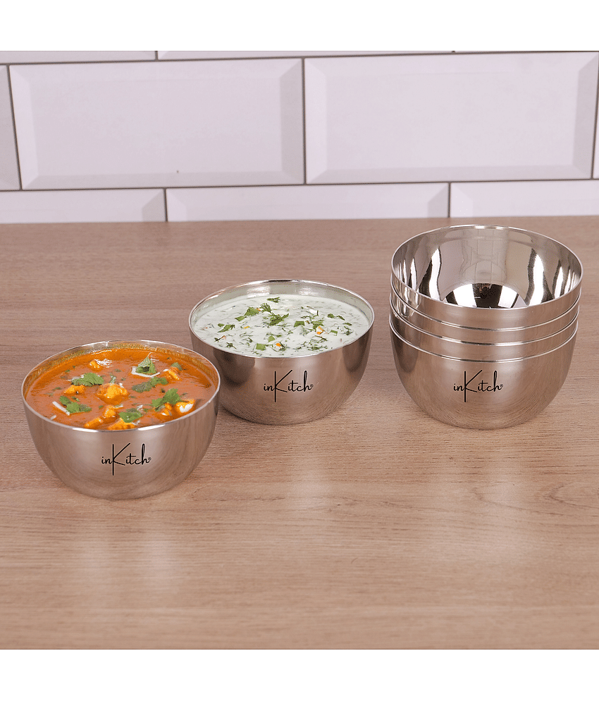 inKitch Multi Purpose Steel Plain Bowl Set 3.5 cm ( Set of 1 ) Silver