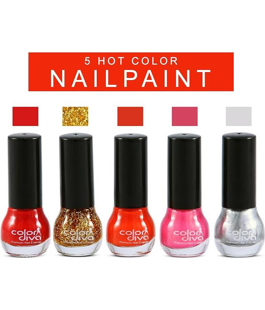 Color Diva 5-Hot Color Nail Polish Multicolor Natural Pack of 5 5 mL