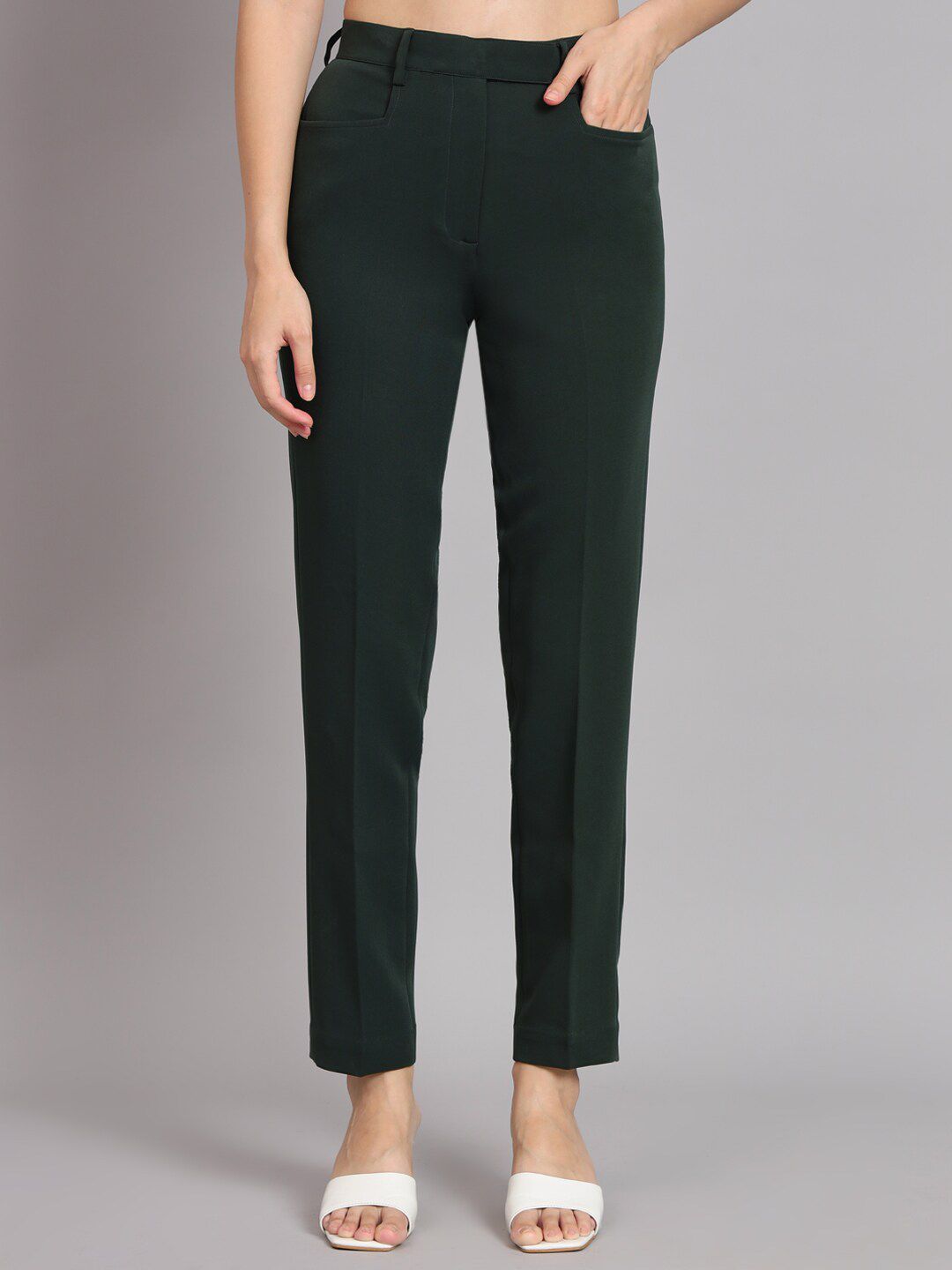 Regular Fit Mid Waist Trouser - Bottle Green-4XL