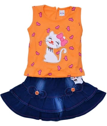 Me N My CLOSET Baby Girls 100% Cotton Top & Skirt Set ( Orange )