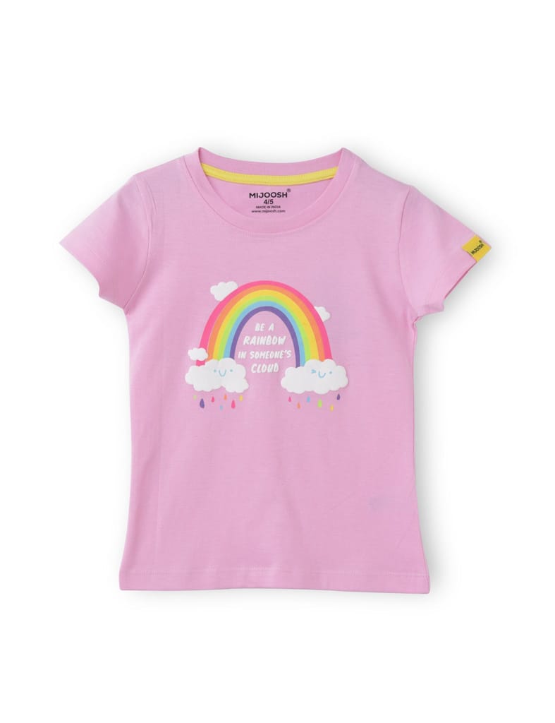 Luxurious Kids Girls T shirt Cotton Bon Bon Pink Rainbow and Cloud 2025 at ShopCircuit | ONDC