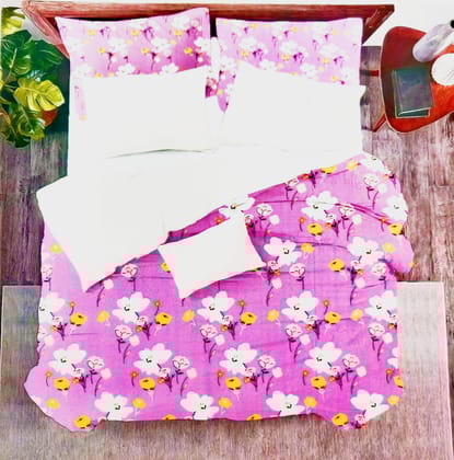 Omkar by R3 Inc. Cotton Blend 250 TC Printed Multicolor Double Bedsheet with 2 Pillow Covers – 90 X 100 Inches (7.5 x 8.3 Feet)(Multicolor Pink Floral)
