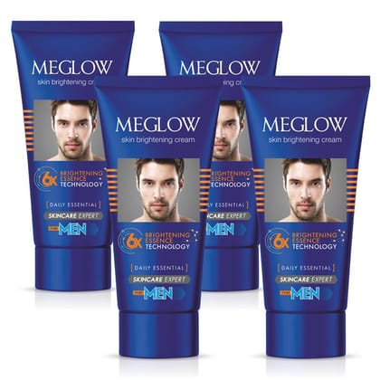 Meglow Skin Brightening & Whitening Cream For Men | Face Cream For Glowing Skin with Vitamin E | Reduces Dark Spots, Prevents Pigmentation | Pack of 4 (15g each) Meglow Skin Brightening & Whitening Cream For Men | Face Cream For Glowing Skin with Vitamin