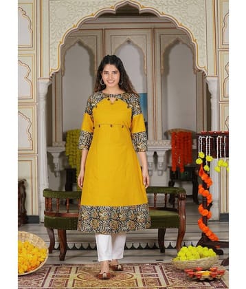 Yash Gallery Pack of 1 Cotton Blend Printed Flared Women's Kurti - ( Yellow )