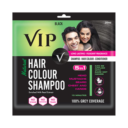 VIP Hair Colour Shampoo Brown, 20ml | Ammonia-Free Hair Color for Men and Women | Pack of 12 VIP Hair Colour Shampoo Brown, 20ml | Ammonia-Free Hair Color for Men and Women | Pack of 12 - Black / 20 ml (Pack of 7)