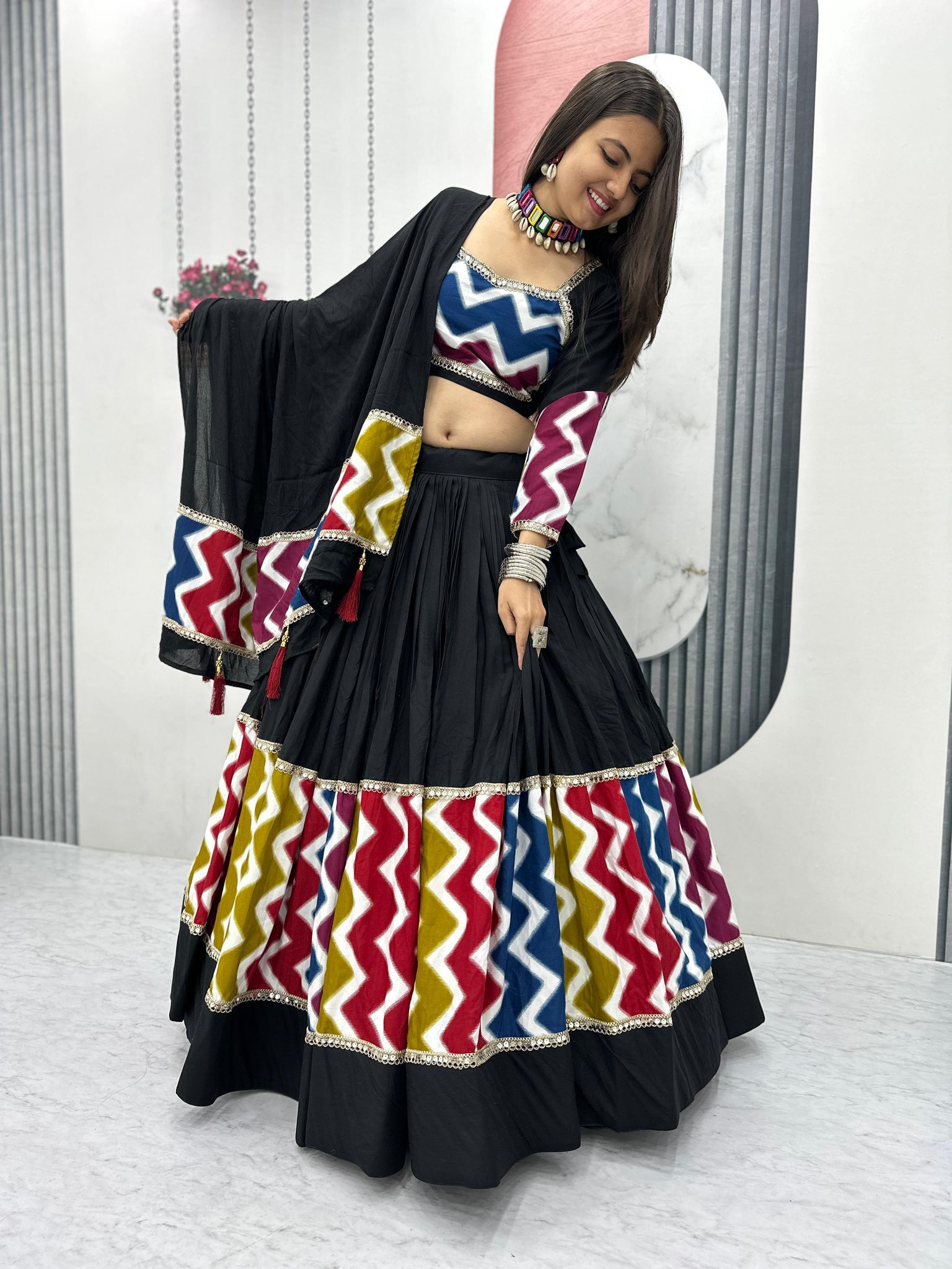 Launching Navratri Special Pure Cotton Lehenga CholiBig Flair 6 meter.