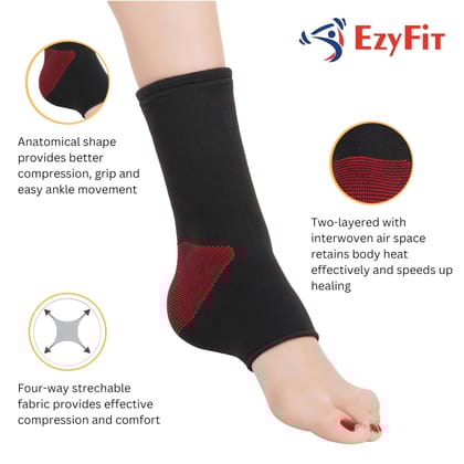 EZYFIT Ankle Support for Pain Relief | Ankle Protector for Men & Women, for Heel Pain Relief, Ankle Support & Plantar Fasciitis - Pack of 2