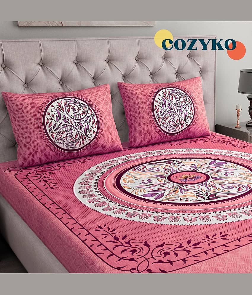 COZYKO Cotton 1 Double Bedsheet with 2 Pillow Covers ( Pink )