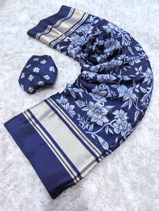 moss silk Blouse running Foil print Flower print with foil touch Washable saree