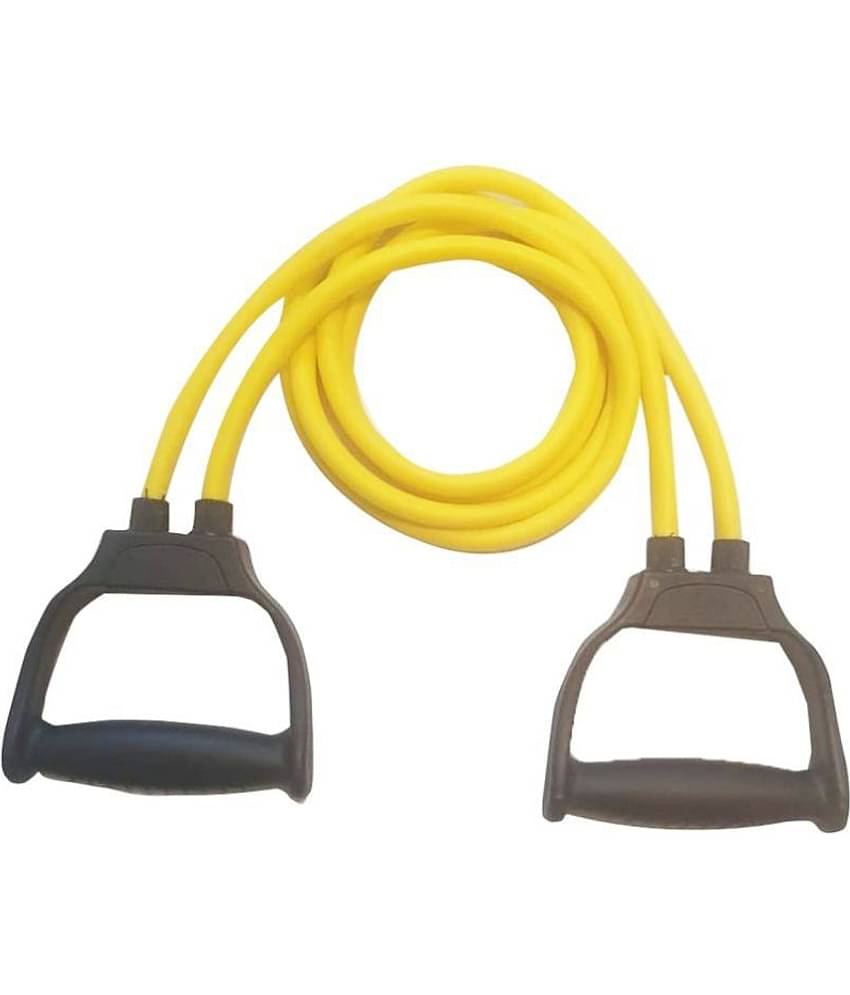 Double Toning Resistance Tube Heavy Quality Pull Rope Elastic Rubber Exercise Band for Stretching, Workout, Home Gym and Toning with Heavy Quality Grip D Shaped Handles for Men and Women(YELLOW)