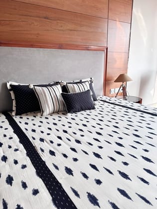 KRI India Black or White Abstract Aquarelle Bedsheet Set | Black & Ivory  | 100x100 inches  | Wash & Care | 100% Cotton | Handcrafted in India. 100% organic & natural.