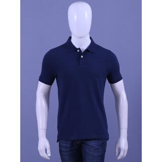 Men's Navy Enzyme Finish Solid Polo T-Shirt