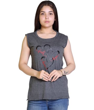 Ogarti Women Cotton Blend Printed Regular Fit Round Neck T-Shirt ( Charcoal )