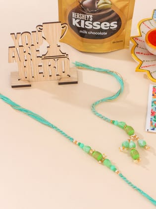 NVR Set of 2 Green Artificial Beads Bhaiya Bhabhi Rakhi, Combo for Rakshabandhan-One Size / Green
