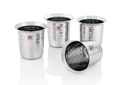 RK 18Guage Anand Glass 7 Stainless Steel Raindrop Hammered Finish Tableware Drinkware Tumbler Drinking Glasses for Home, Restaurants, Office Capacity 255Ml - Set of 4 Silver