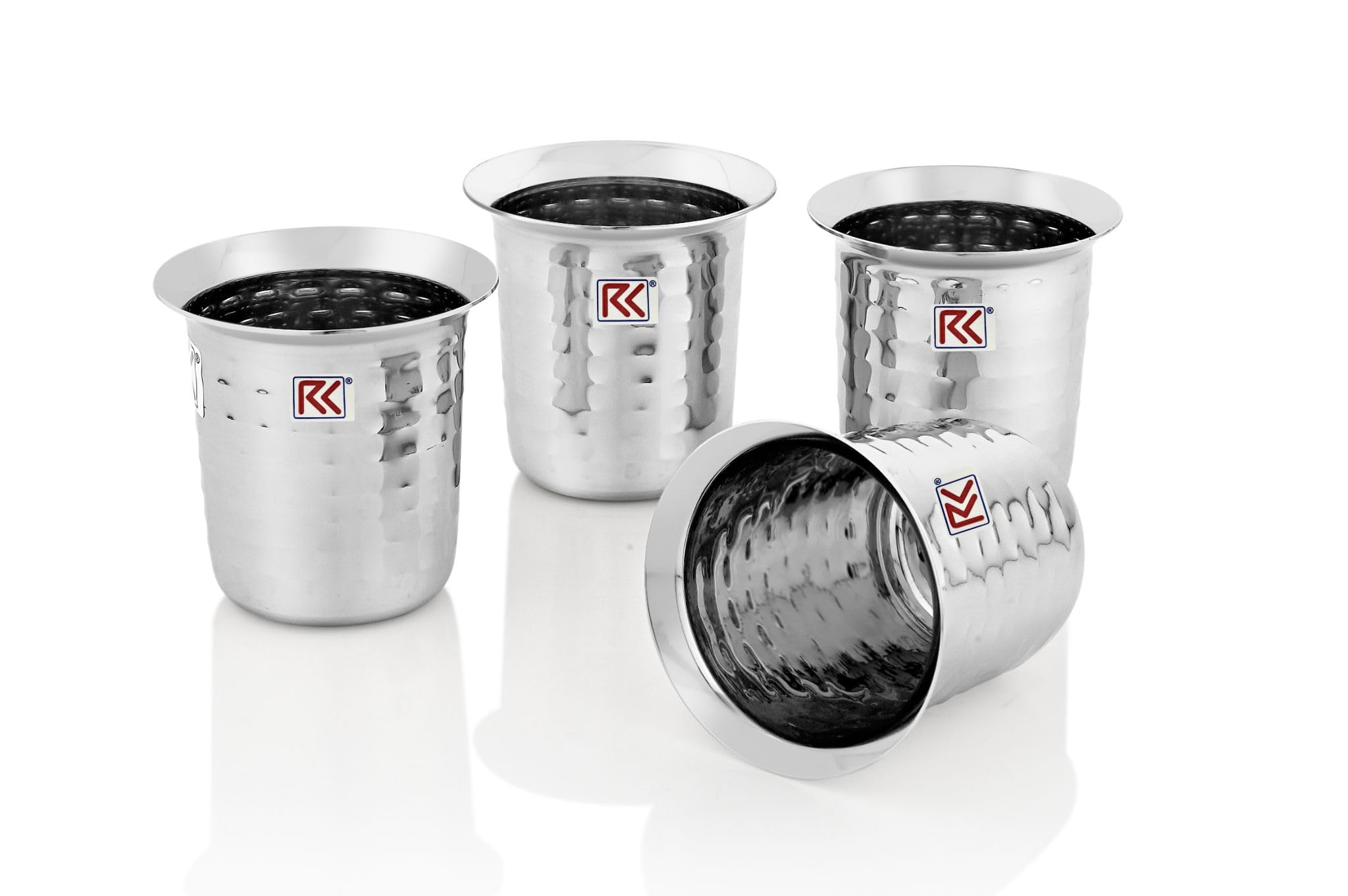 RK 18Guage Anand Glass 7 Stainless Steel Raindrop Hammered Finish Tableware Drinkware Tumbler Drinking Glasses for Home, Restaurants, Office Capacity 255Ml - Set of 4 Silver