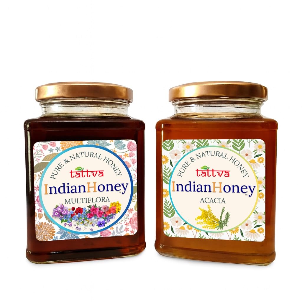 IndianHoney Himalayan Multiflora & Rajasthan Acacia Honey Combo (Pack of 2) | Pure & Natural | 1kg (500g Each) | Unprocessed & Unfiltered Natural Sweetener