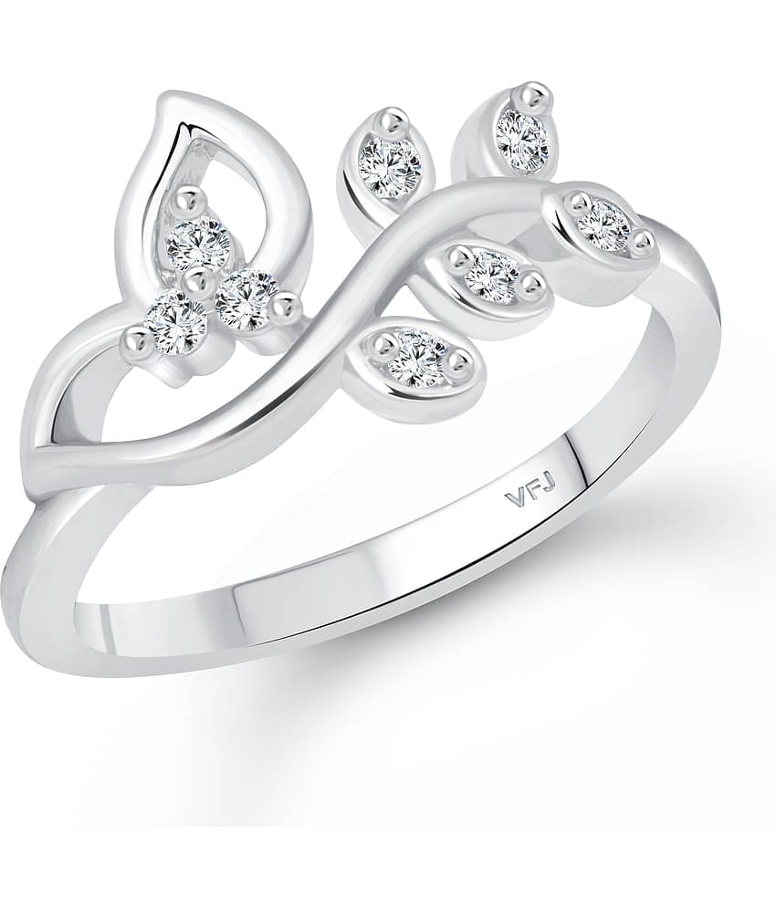 Vighnaharta  Pressing Leaf (CZ) Rhodium Plated  Ring - (  VFJ1602FRR10 )