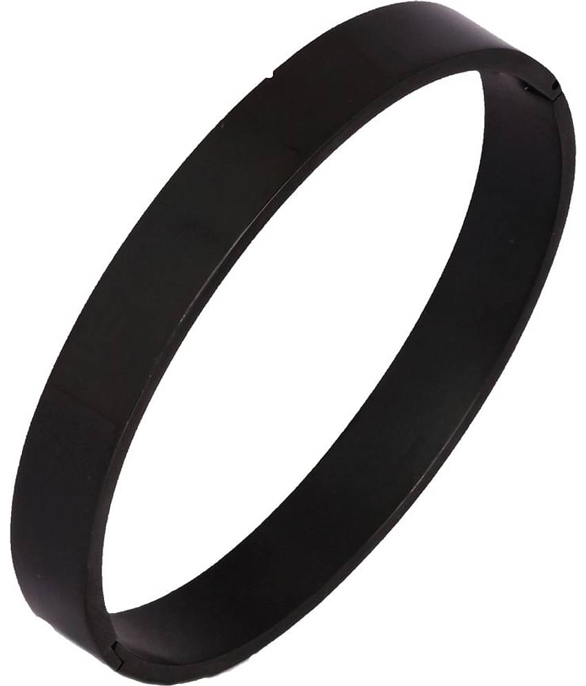 The Jewelbox Surgical Stainless Steel Matte Black Oval Macho Kada Bracelet