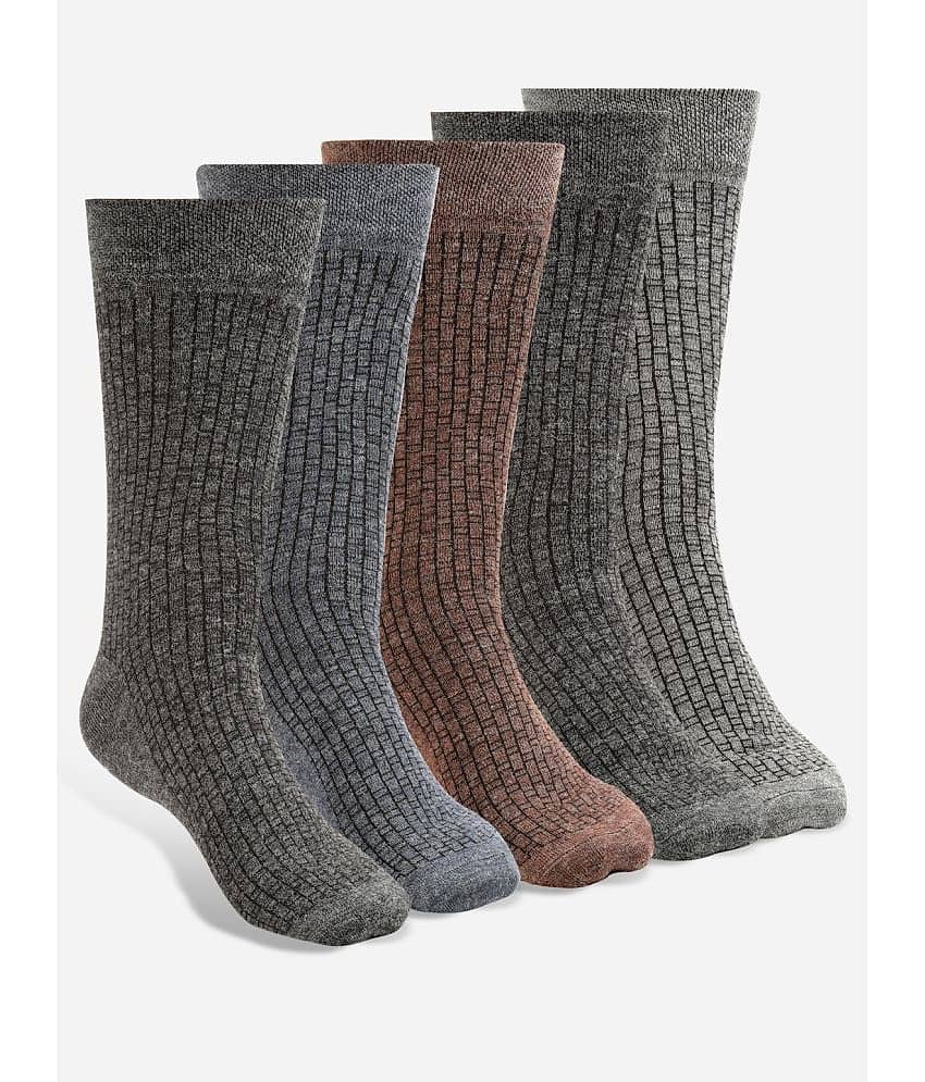 Texlon Woollen Men's Self Design Multicolor Mid Length Socks ( Pack of 5 )