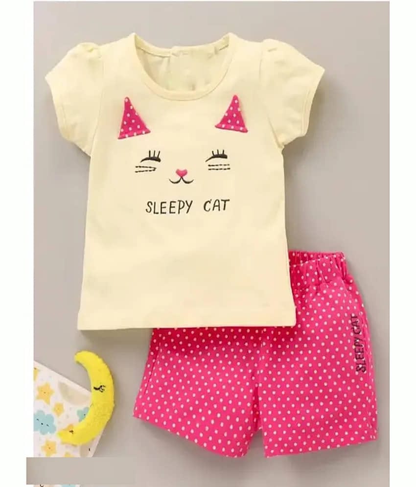 VELION Pack of 1 Baby Girls Hosiery T-shirt & Shorts ( Cream )