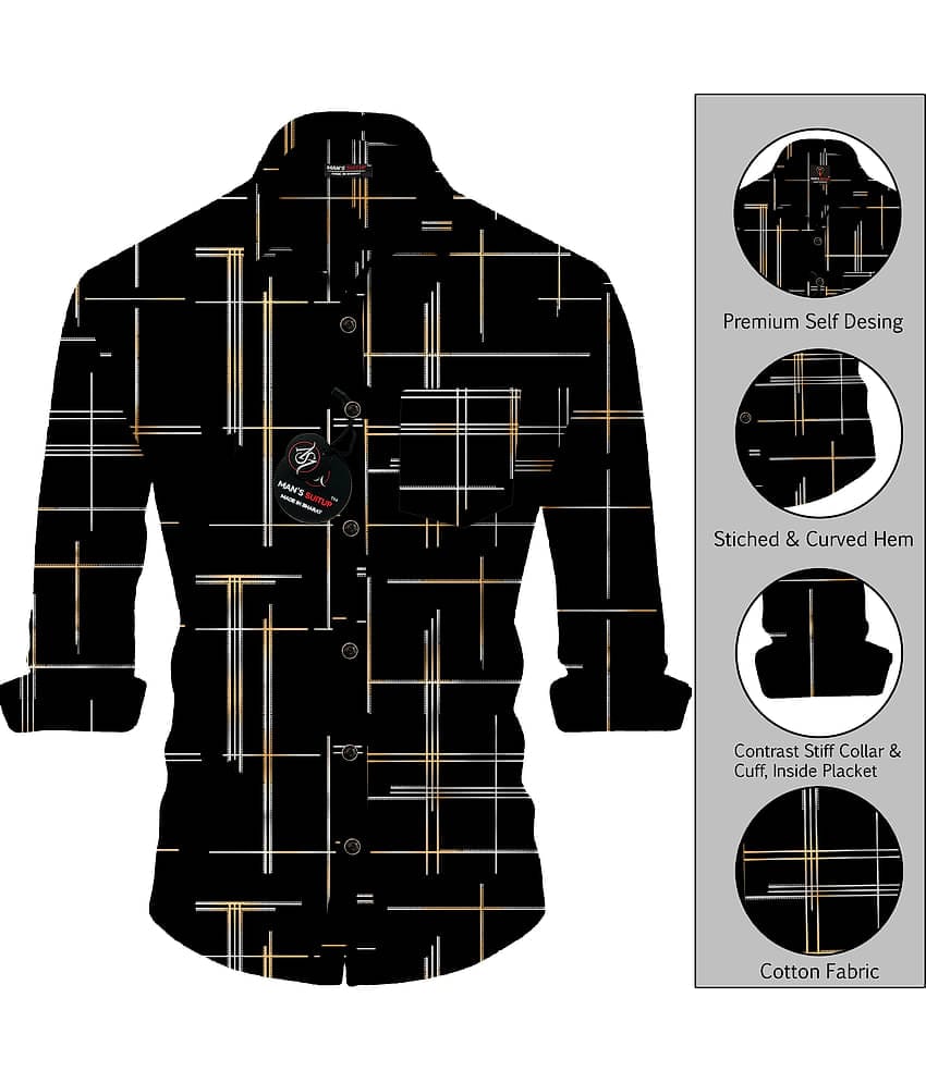 MAN'S SUITUP Viscose Regular Fit Printed Full Sleeves Men's Casual Shirt - Black ( Pack of 1 )