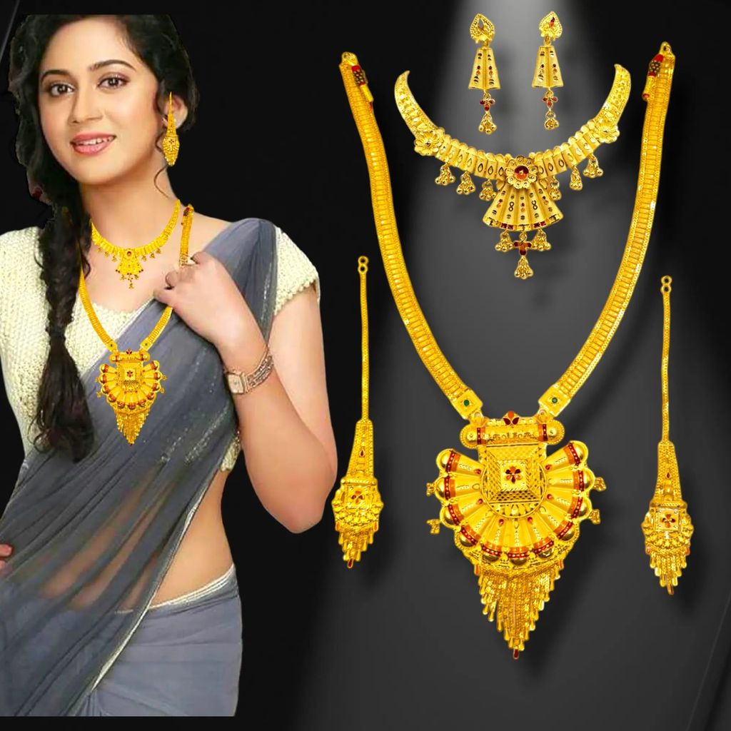 22k Gold-Plated Necklace and Earring Set, Necklace with Earrings Jewellery Set