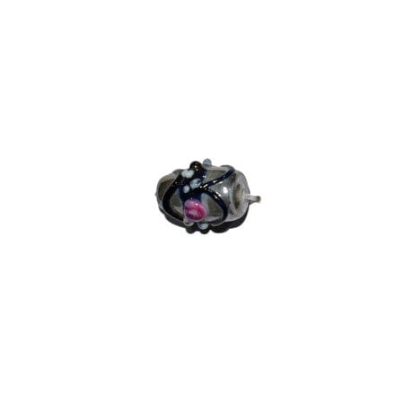 Wedding Cake Beads (Vintage) Handmade Lampwork Glass Beads (Tube), VGM-077-Per Packet 25 Pcs / 14X8 MM / Gray