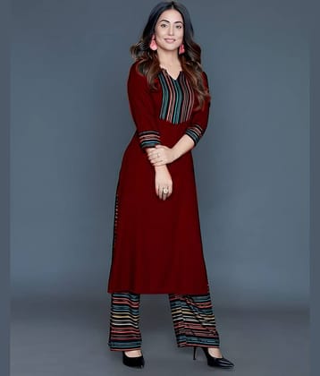 Estela - Maroon Straight Rayon Women's Stitched Salwar Suit ( Pack of 1 )