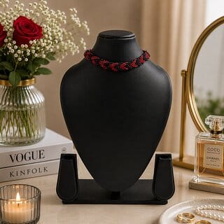 Hydro Crystal Braided Choker Necklace, Multi-Strand, Gold-Toned Adjustable Chain, Red and Black Colour , 1 Qty